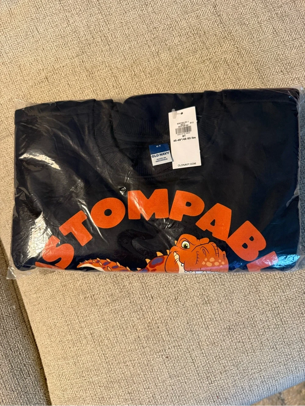 Old Navy Navy Sweatshirt with Orange Dinosaur and Multicolor Characters